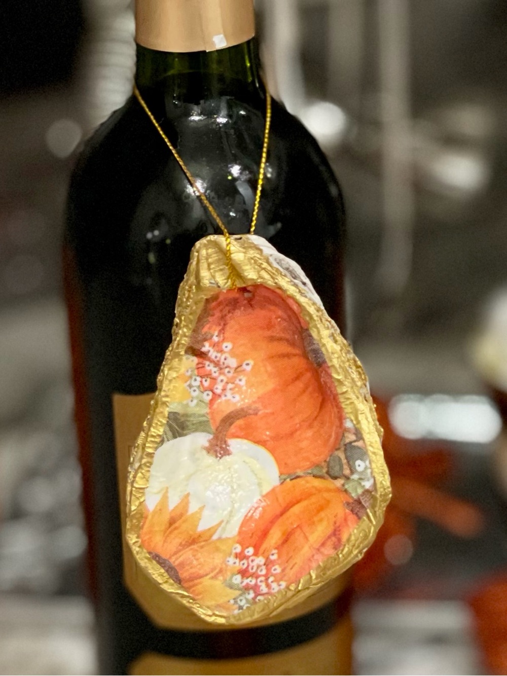 Hand Crafted Fall Pumpkins Oyster Shell Ornament 3.5”